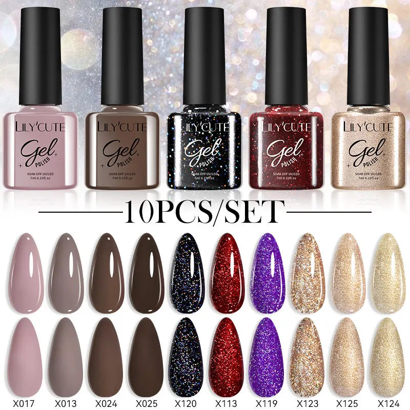 LILYCUTE 10PCS Gel Nail Polish Set, Brown Earth & Coffee Color Series, Semi-Permanent UV LED Soak Off Nail Gel