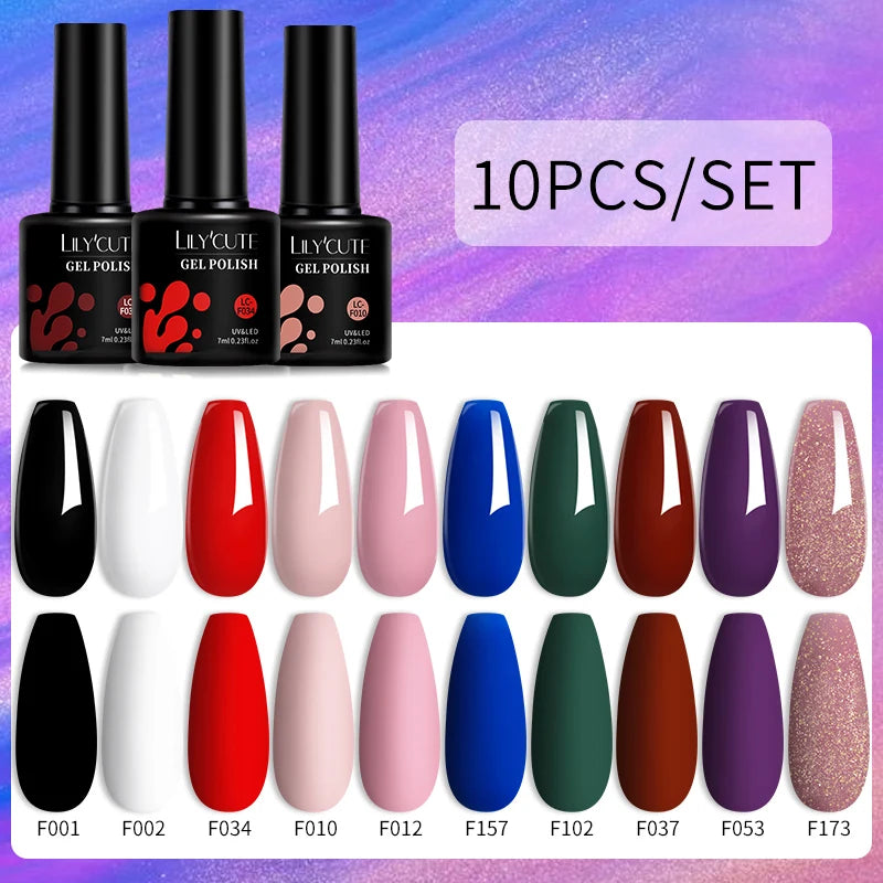 LILYCUTE 10PCS Gel Nail Polish Set, Brown Earth & Coffee Color Series, Semi-Permanent UV LED Soak Off Nail Gel