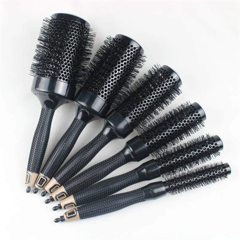 6pcs/set Black Boar Bristles Round Hair Comb