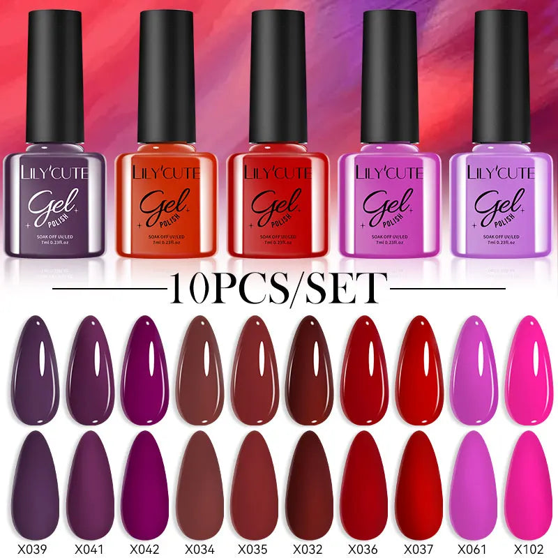 LILYCUTE 10PCS Gel Nail Polish Set, Brown Earth & Coffee Color Series, Semi-Permanent UV LED Soak Off Nail Gel