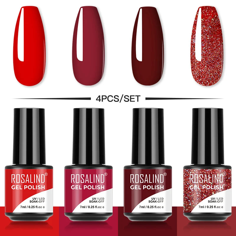 ROSALIND 6PCS Nail Gel Polish Set for Manicure & Nail Art Design, Soak Off Semi-Permanent UV Hybrid Varnish
