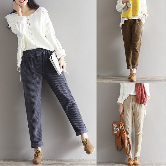 Large Size Women's Loose Corduroy Pants for Autumn & Winter