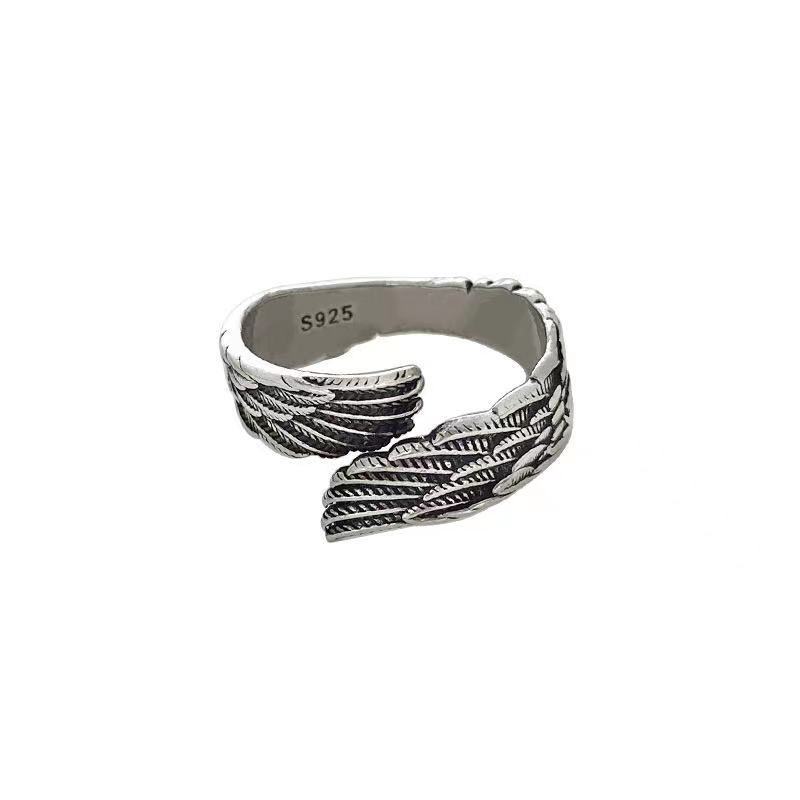 Love Couple Silver Ring with Angel Wings