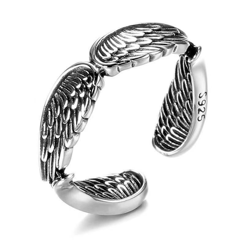 Love Couple Silver Ring with Angel Wings