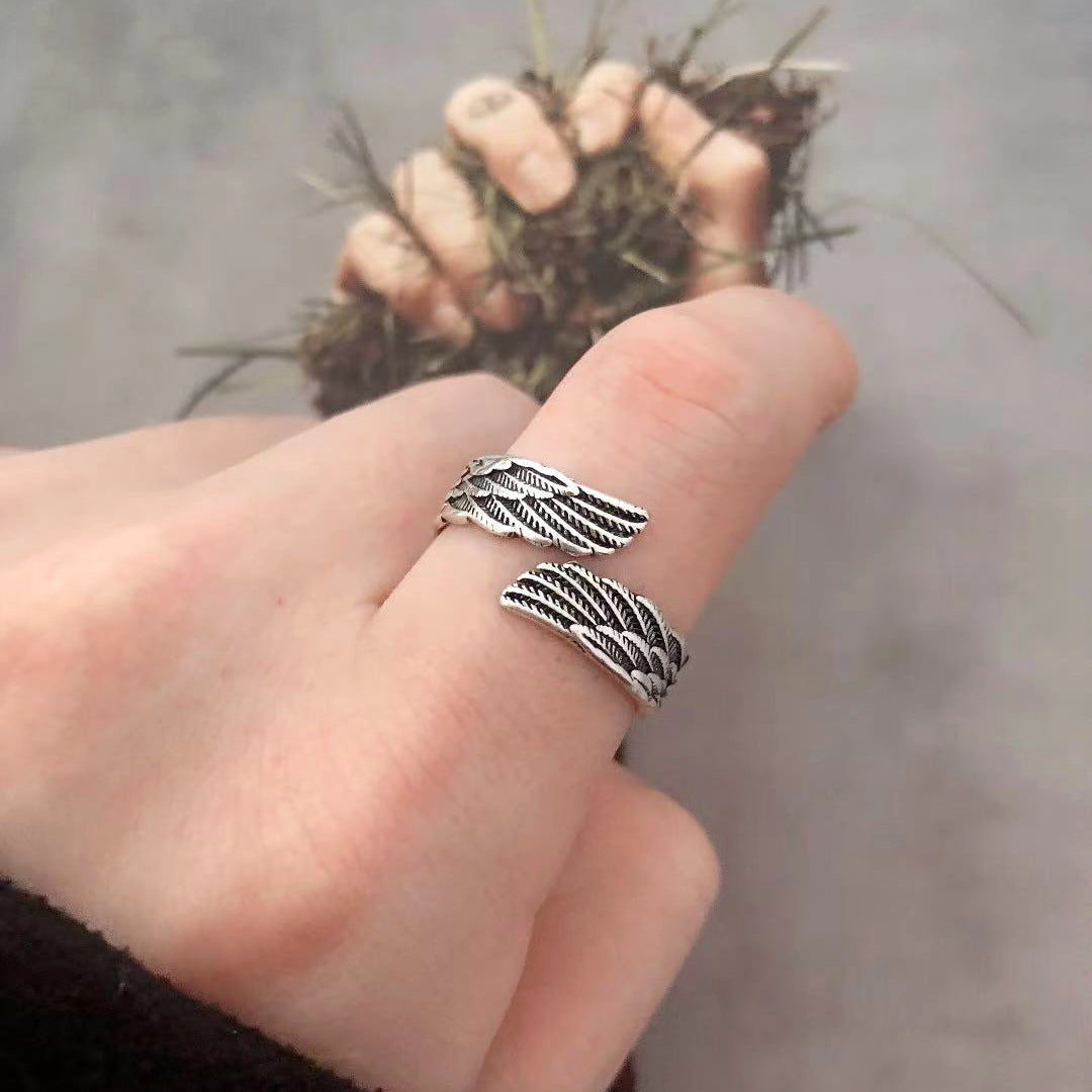 Love Couple Silver Ring with Angel Wings
