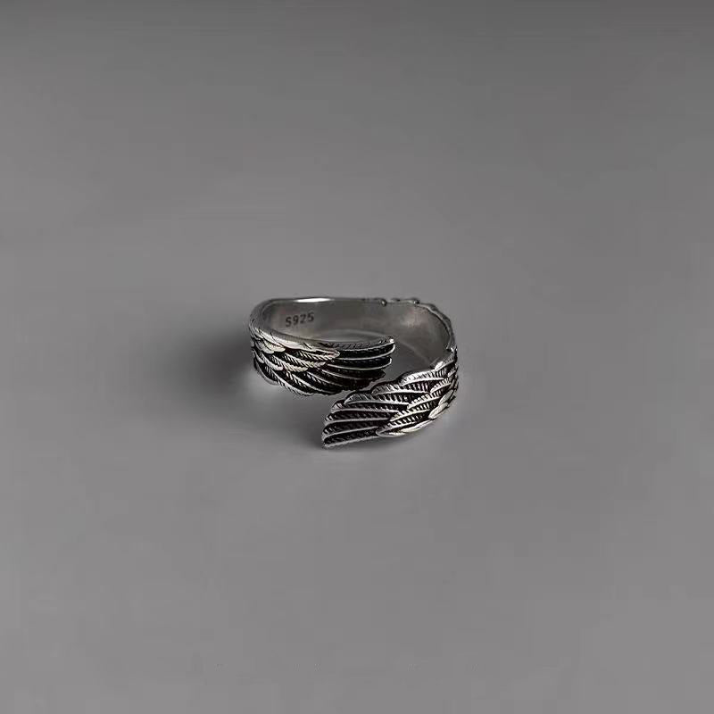 Love Couple Silver Ring with Angel Wings