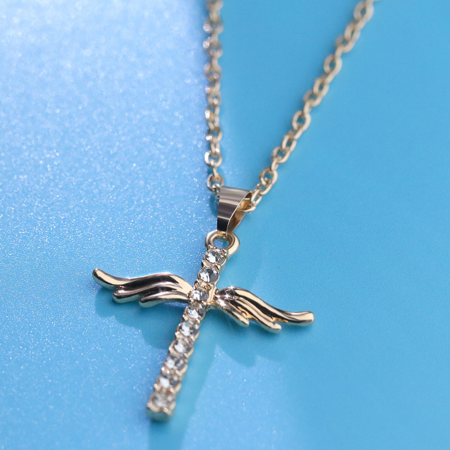Angel Wings Cross Pendant Necklace with Stainless Steel Chain