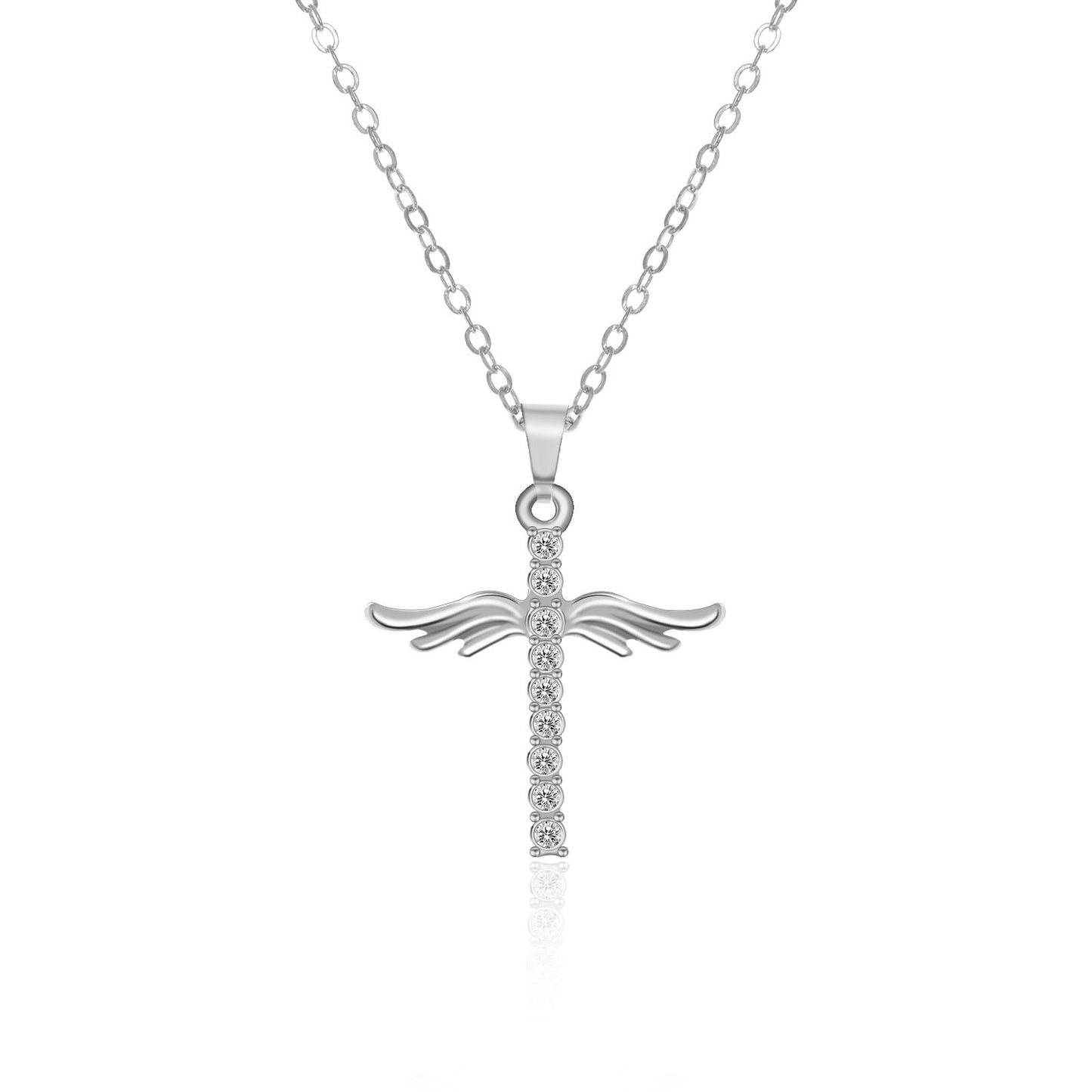 Angel Wings Cross Pendant Necklace with Stainless Steel Chain