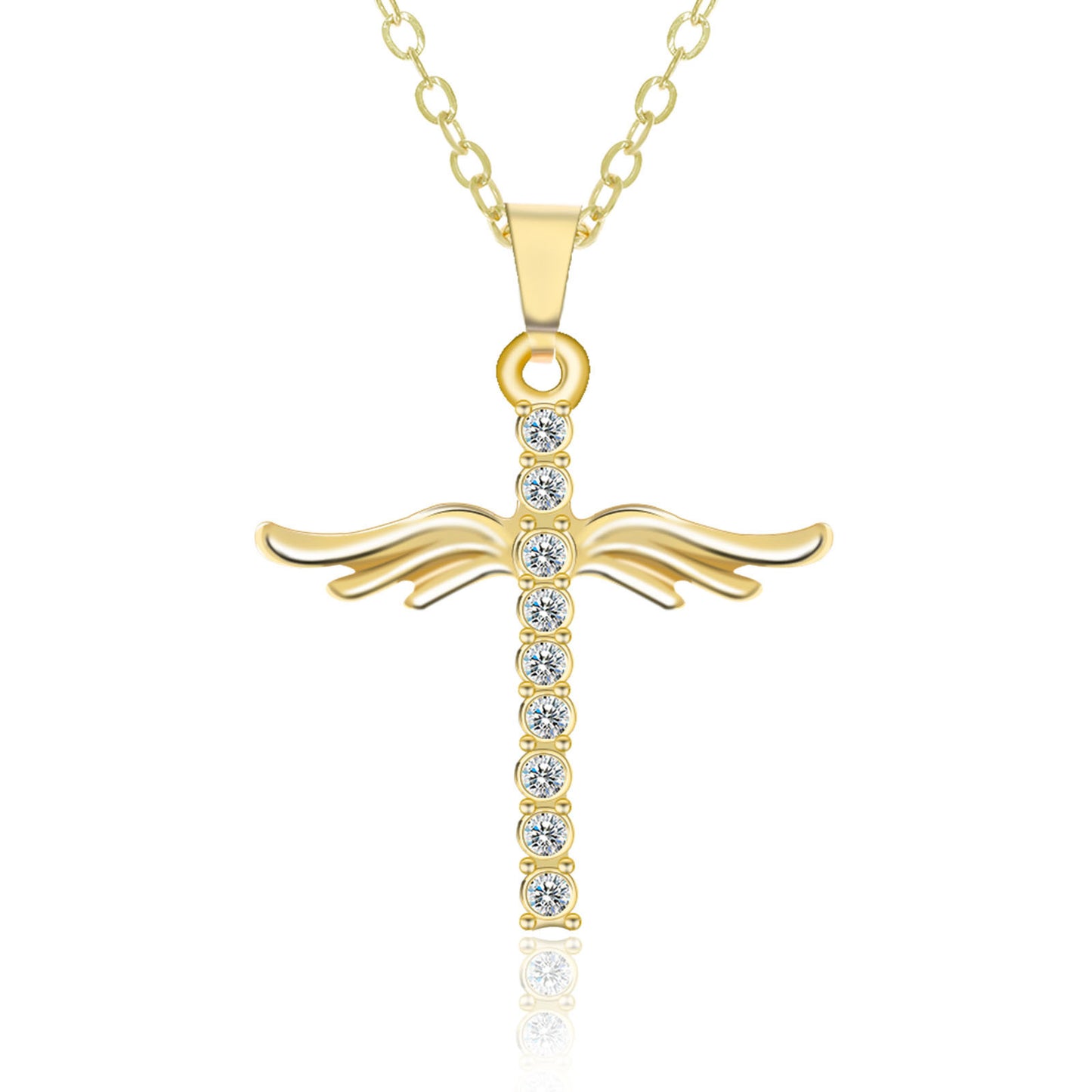 Angel Wings Cross Pendant Necklace with Stainless Steel Chain