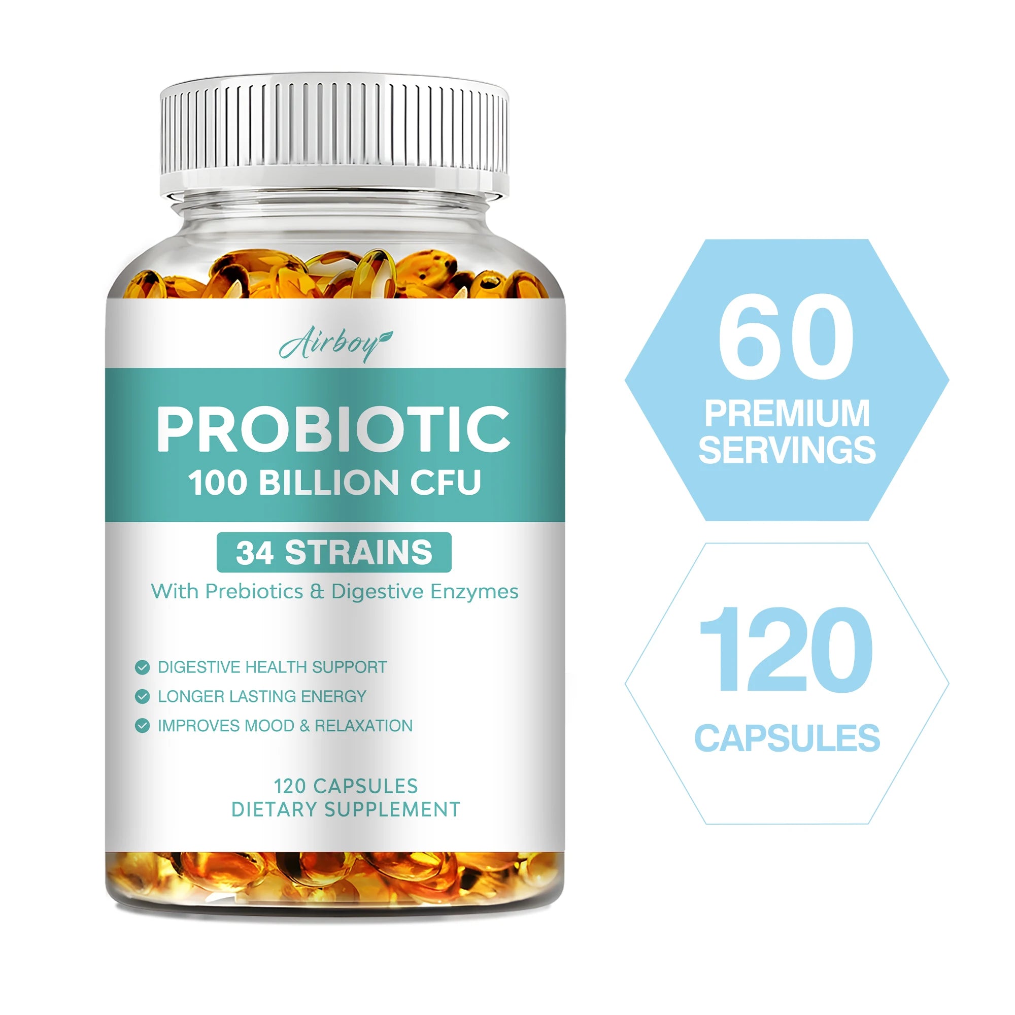 Probiotics 100 Billion CFU - Digestive and Intestinal Health, Relieve Bloating and Constipation, Enhance Immunity - 120 Capsules