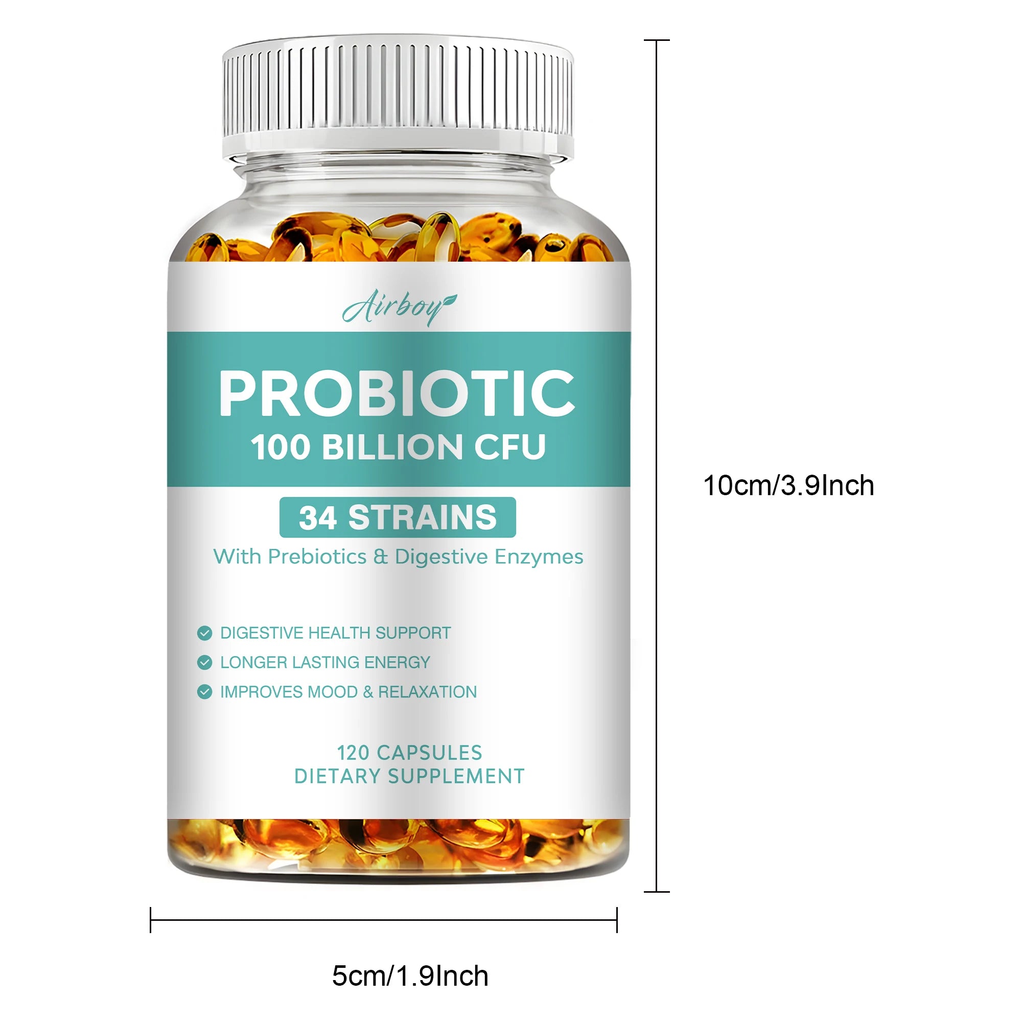 Probiotics 100 Billion CFU - Digestive and Intestinal Health, Relieve Bloating and Constipation, Enhance Immunity - 120 Capsules