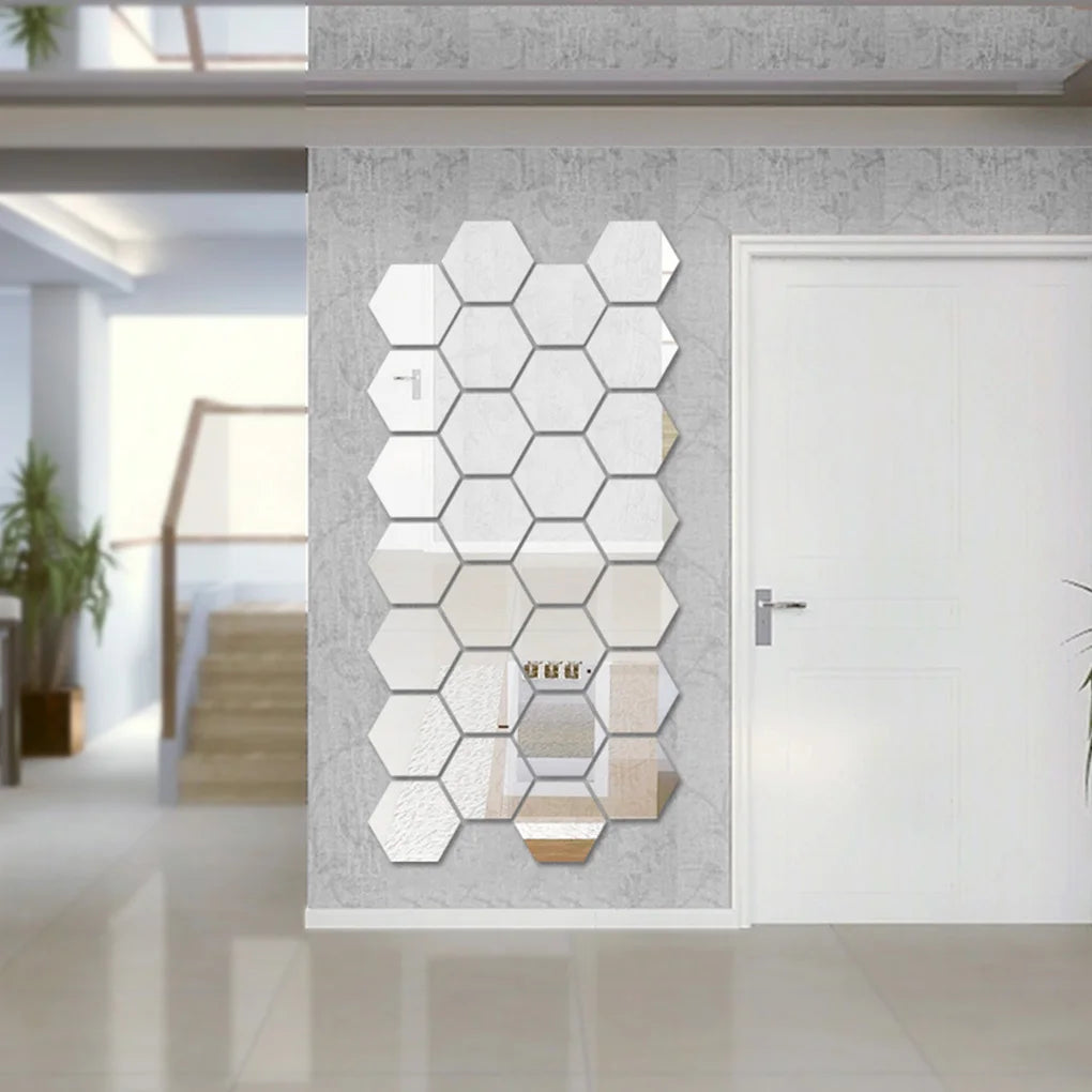 12pcs 3D Hexagon Acrylic Mirror Wall Stickers – DIY Home Décor