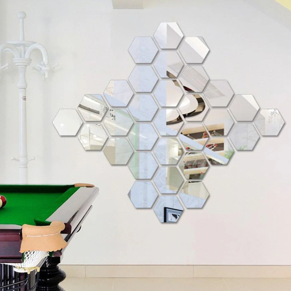 12pcs 3D Hexagon Acrylic Mirror Wall Stickers – DIY Home Décor