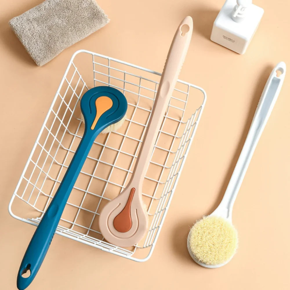1pc Long Handle Bath Brush – Soft Hair Back Scrubber, Body Massage Brush for Shower & Mud Treatment