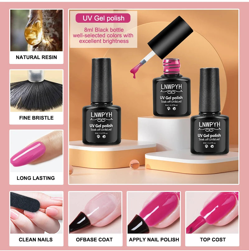 Gel Nail Polish Set Poly Nail Gel Kit with Nail Lamp – Semi-Permanent Varnish & Professional Manicure Tools