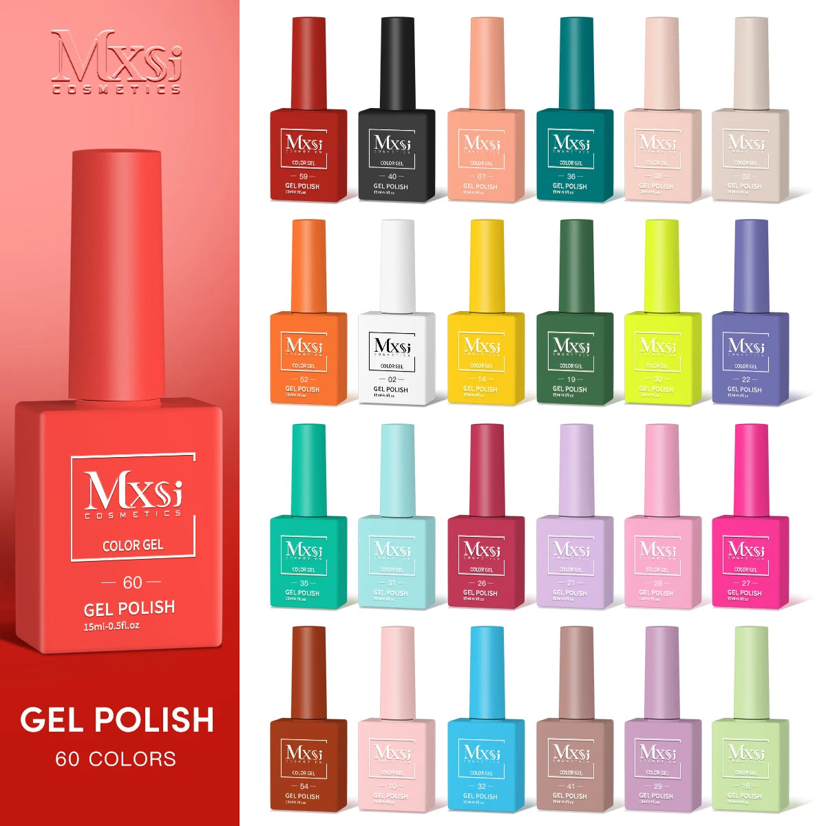 Mxsi 15ml Neon Gel Nail Polish Set - Brown, Blue, Red, Green, Nude, UV Varnish