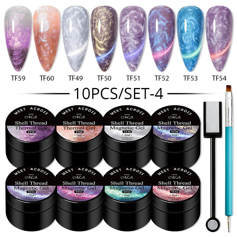 10Pcs Glitter Dried Flower Gel Nail Polish Set – UV LED Nail Art Gel, Base & Top Coat, Semi-Permanent Manicure Kit