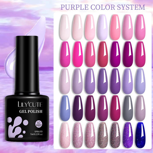 LILYCUTE 129 Colors 7ML Nail Gel Polish Set Soak Off UV LED Semi-Permanent Nail Art Varnishes