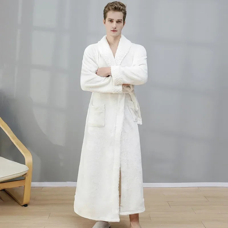 Warm Coral Velvet Bathrobe – Thick Autumn & Winter Couple Robe, Soft Pajamas for Men & Women, Cozy Shower Robe