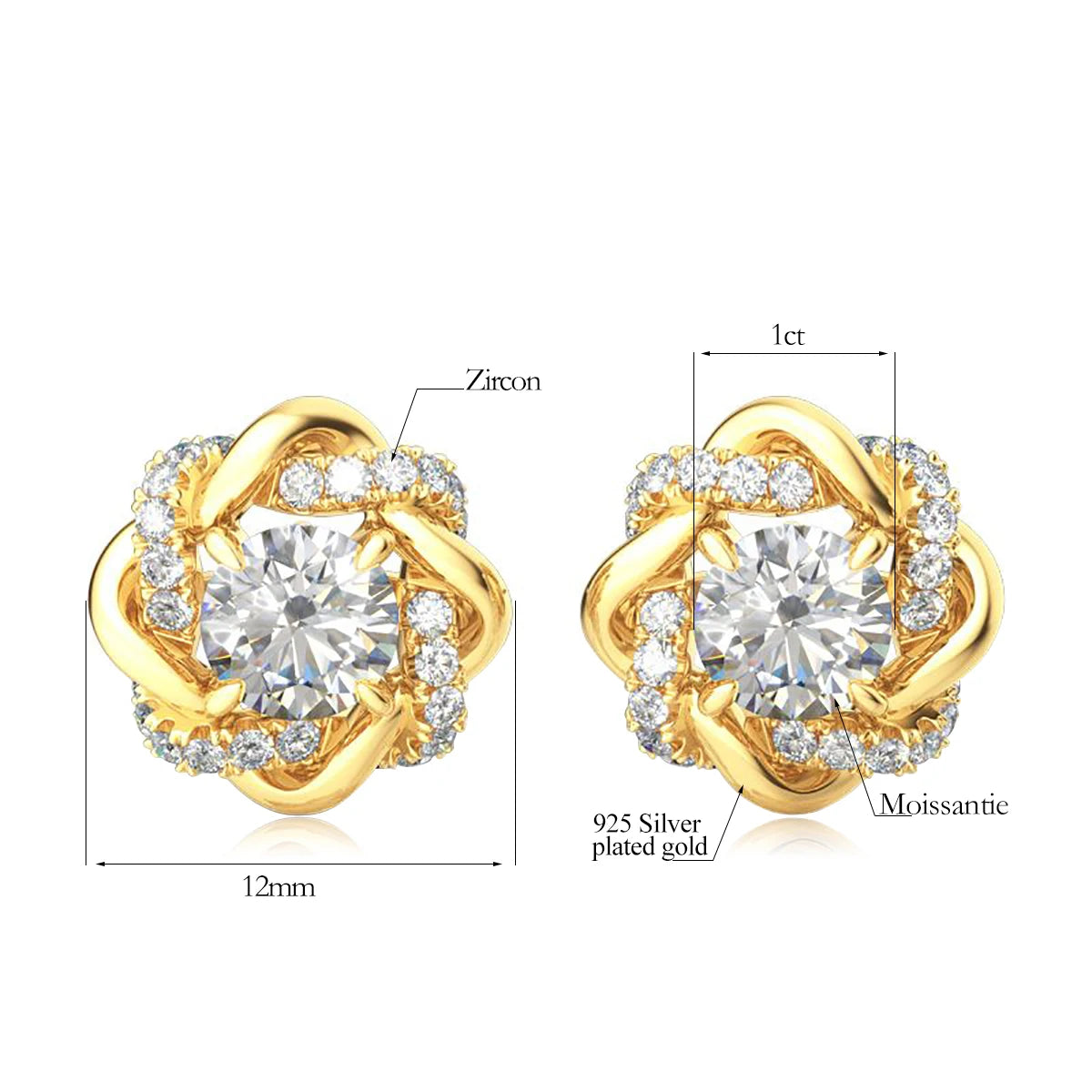 Trend Knot of Love 2 Carat 6.5mm Moissanite Stud Earrings