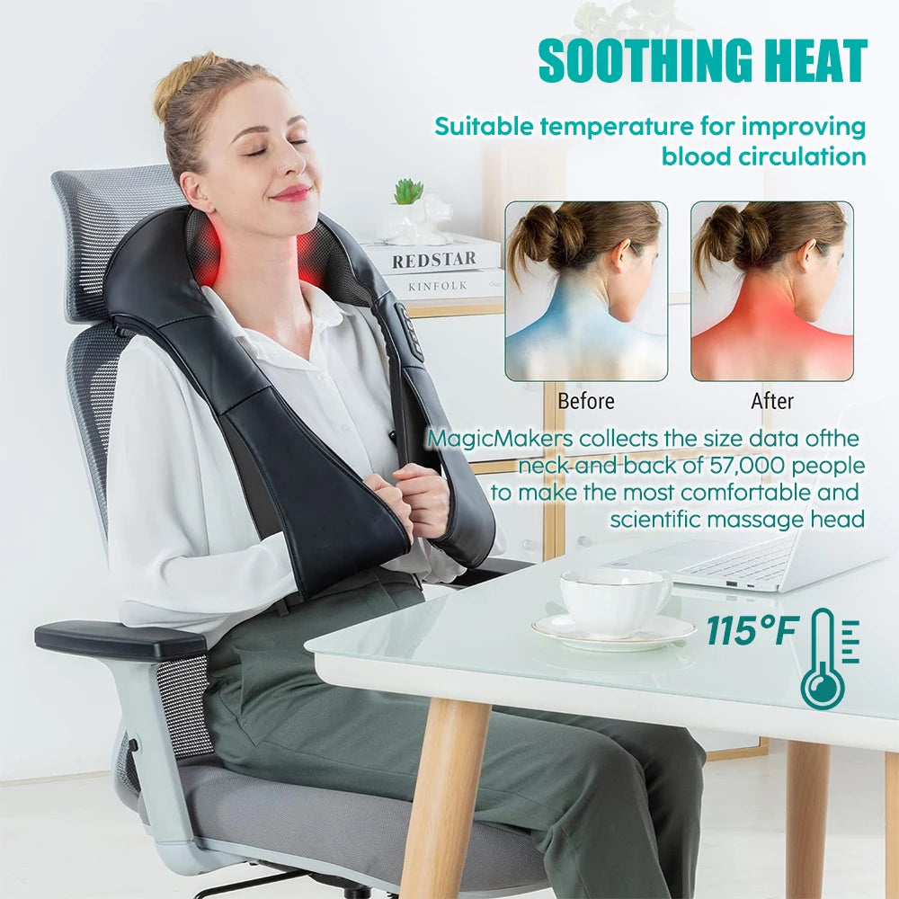 Heated Shiatsu Neck & Shoulder Massager – Deep Kneading Pillow