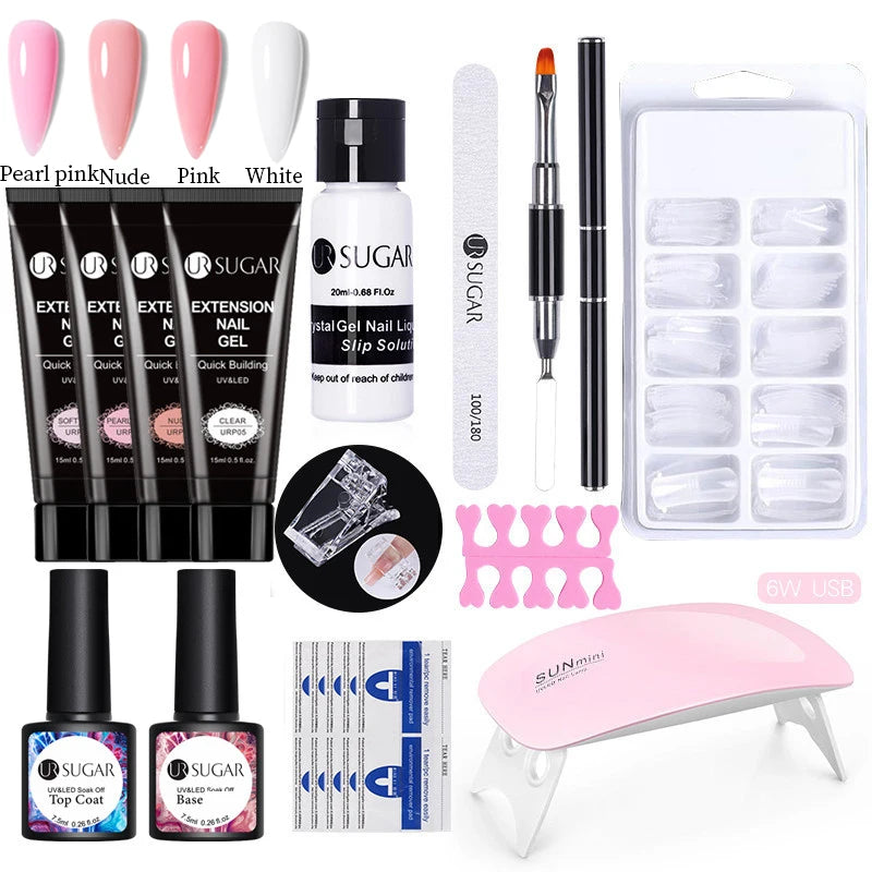 15ml Nail Extension Gel Set with 6W LED Lamp Full Manicure Kit for Quick Extensions