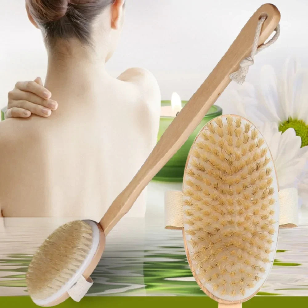 1pc Wooden Detachable Long Handle Shower Body Brush – Exfoliating Back Massager for Bathing & Skin Care