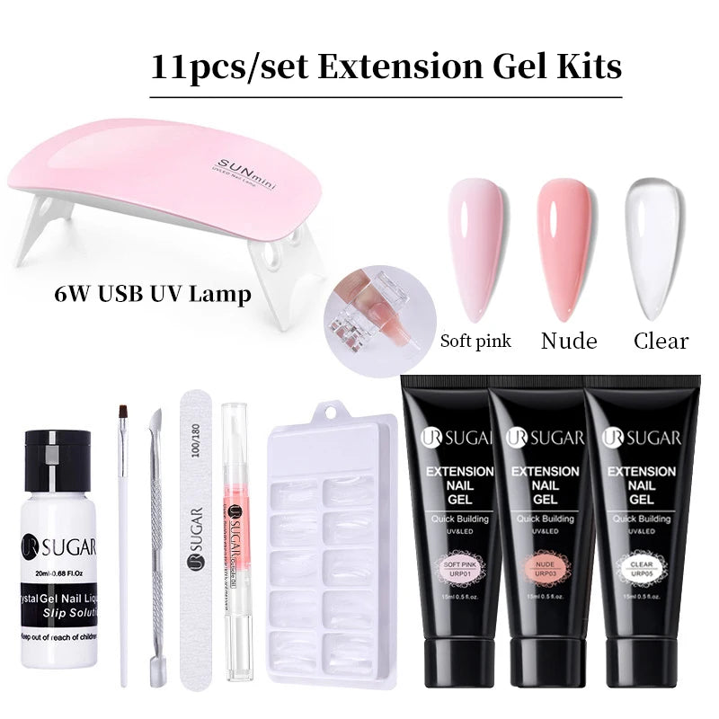 15ml Nail Extension Gel Set with 6W LED Lamp Full Manicure Kit for Quick Extensions