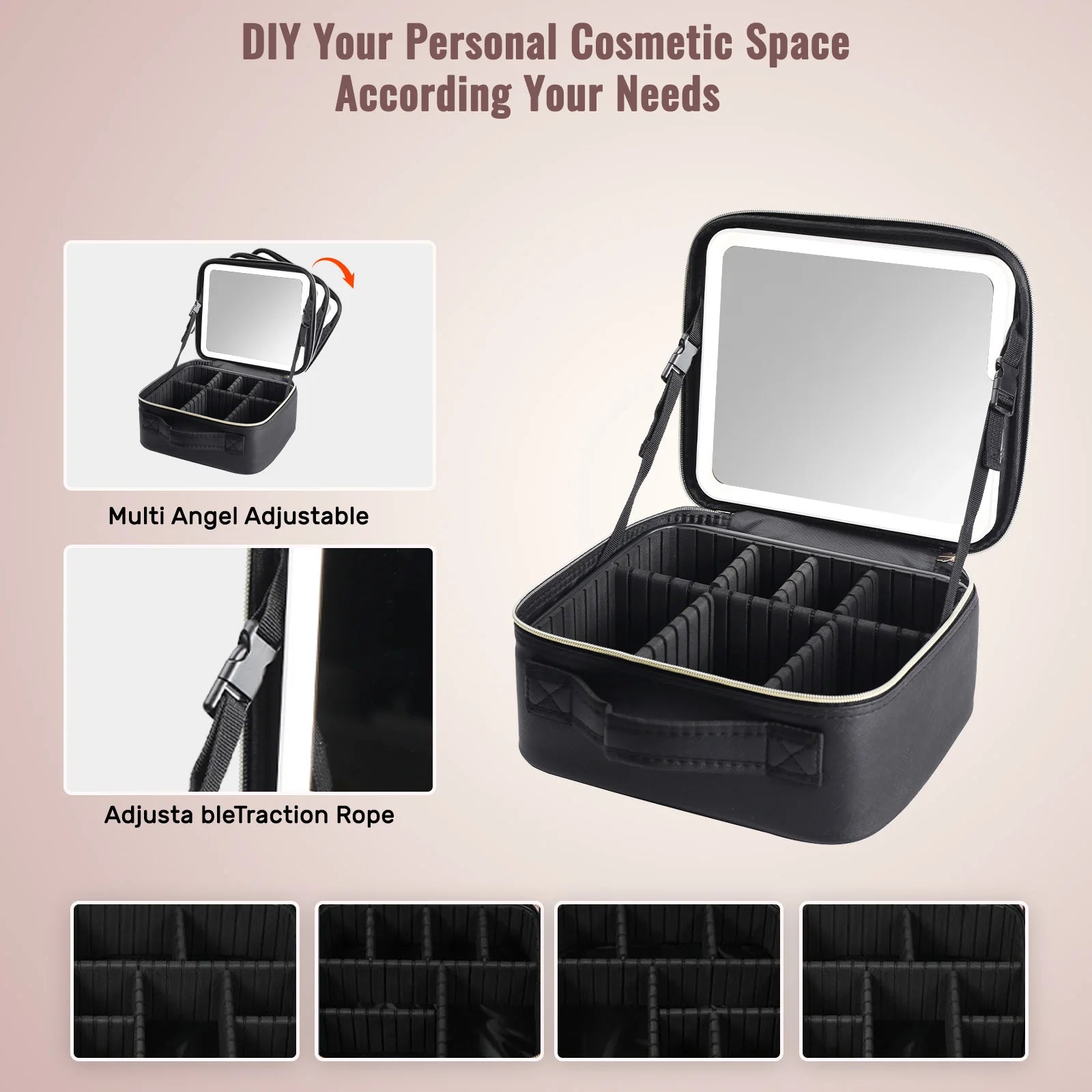 Travel Makeup Bag With LED Lighted Mirror