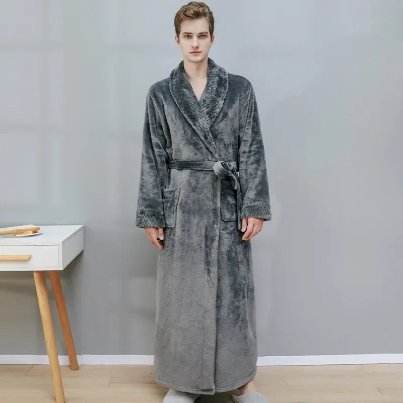 Warm Coral Velvet Bathrobe – Thick Autumn & Winter Couple Robe, Soft Pajamas for Men & Women, Cozy Shower Robe