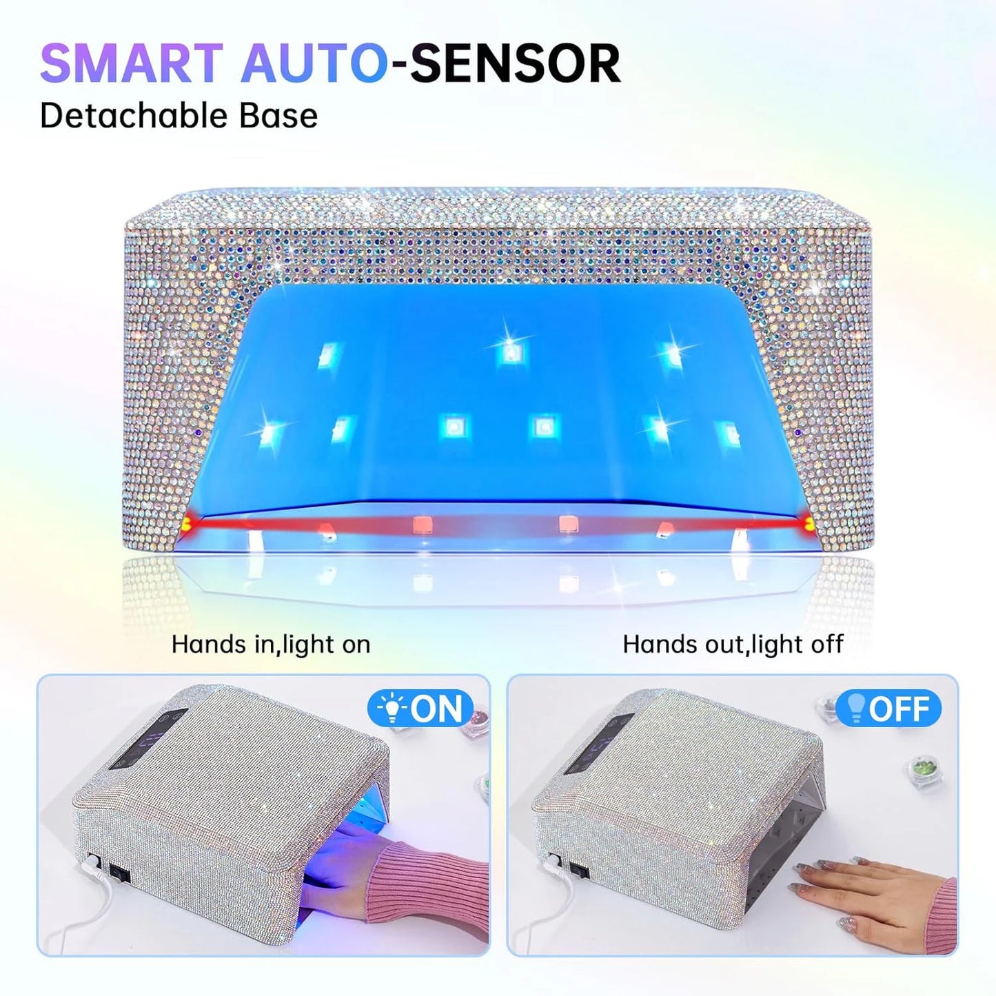 Pro 96W UV LED Nail Lamp Rechargeable with Display & Rhinestone Gel Polish Quick Drying Curing Light