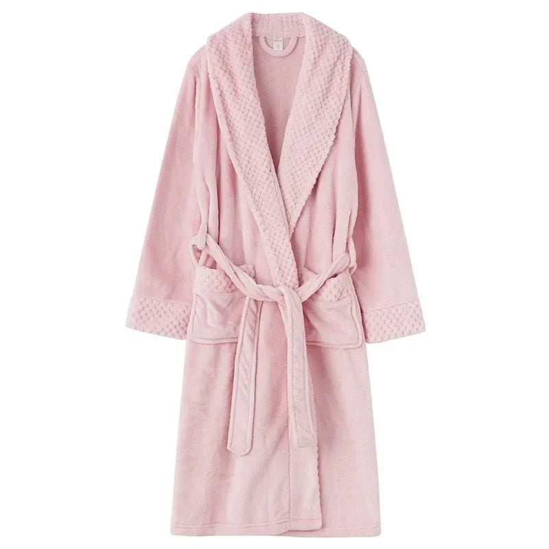 Warm Coral Velvet Bathrobe – Thick Autumn & Winter Couple Robe, Soft Pajamas for Men & Women, Cozy Shower Robe