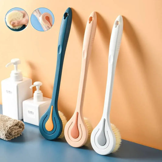 1pc Long Handle Bath Brush – Soft Hair Back Scrubber, Body Massage Brush for Shower & Mud Treatment