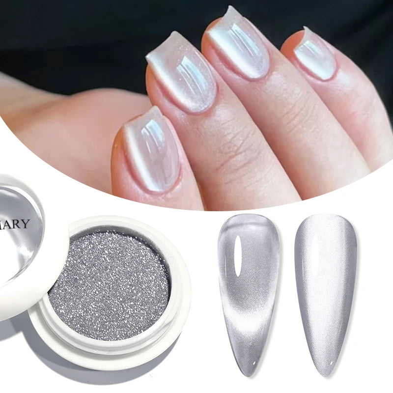 NICOLE DIARY Moonlight Mirror Nail Powder - Aurora Silver Chrome Pigment for UV Gel