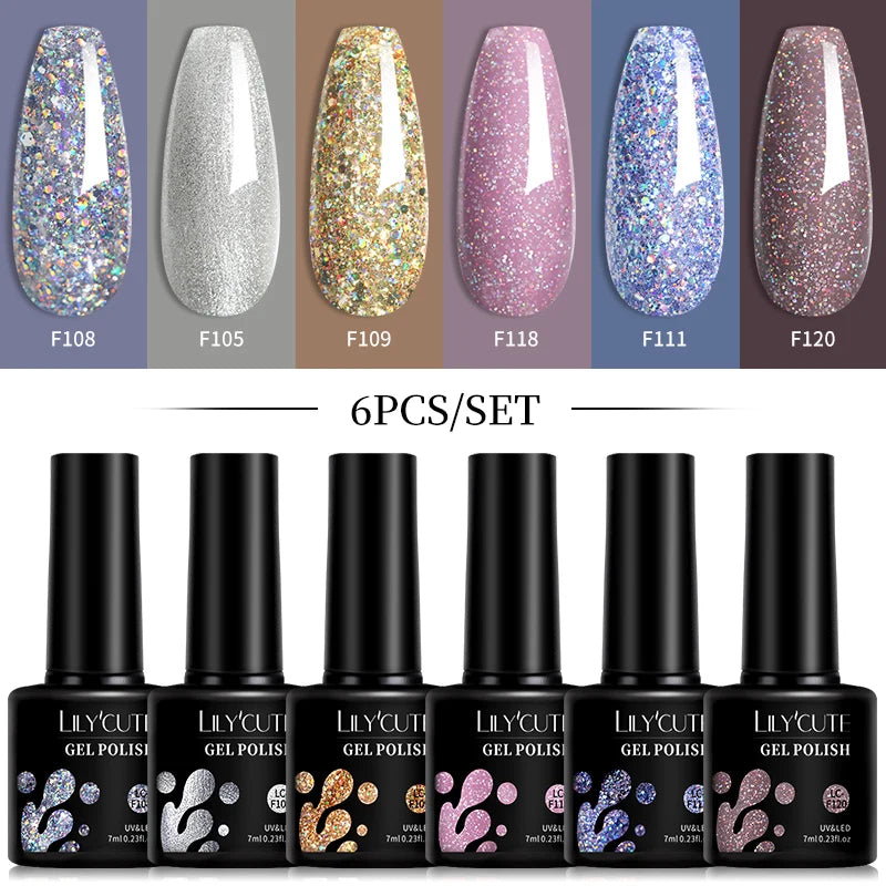 LILYCUTE 6Pcs 7ML Gel Nail Polish Set - Bright Pink UV LED Soak Off Varnish