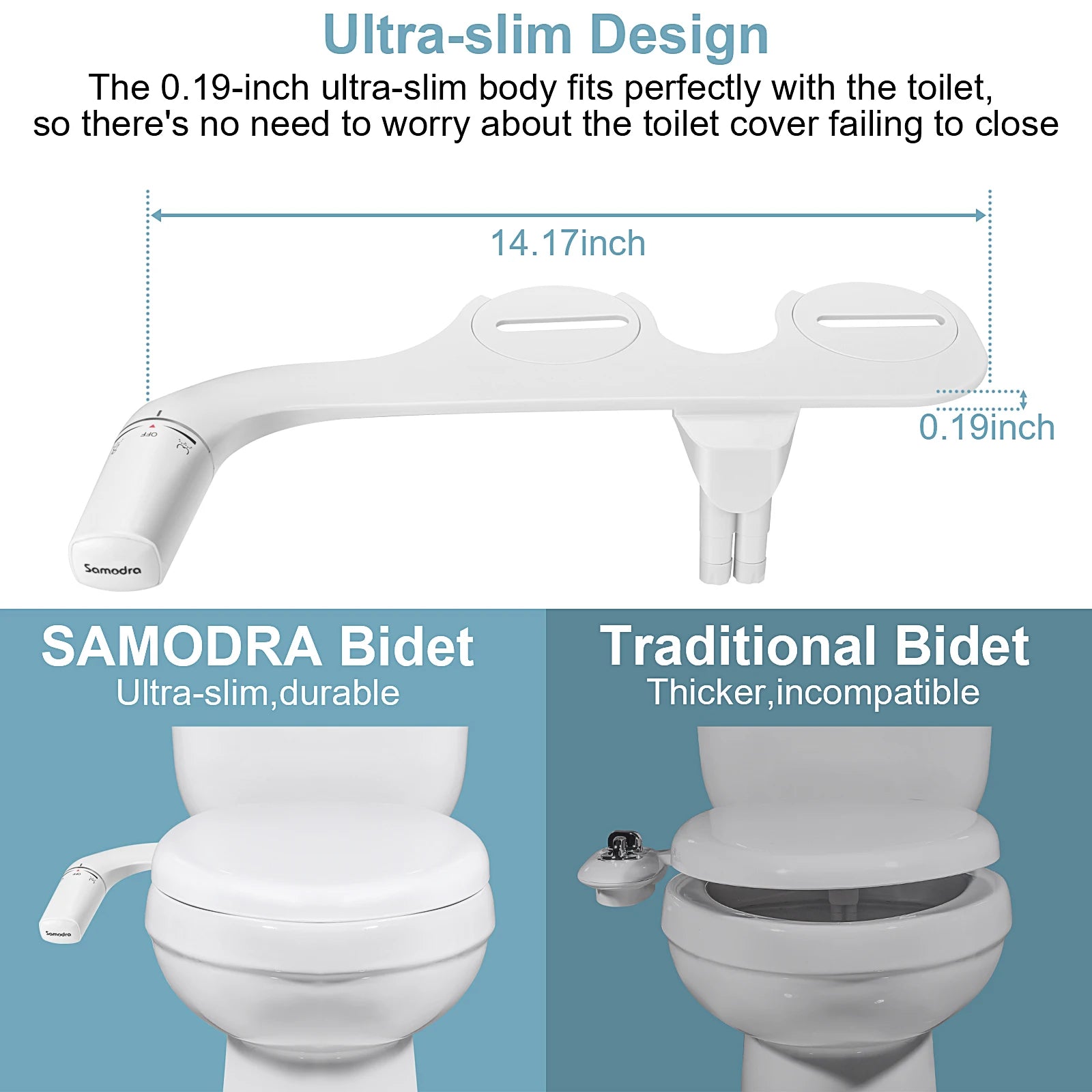 Ultra-Slim Bidet Toilet Seat Attachment – Dual Nozzle, Adjustable Water Pressure, Non-Electric Ass Sprayer