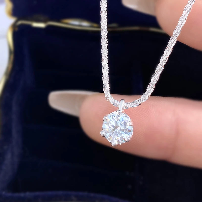 GRA 1CT Sparkling Luxury Moissanite Diamond White Pendant Necklace for Women