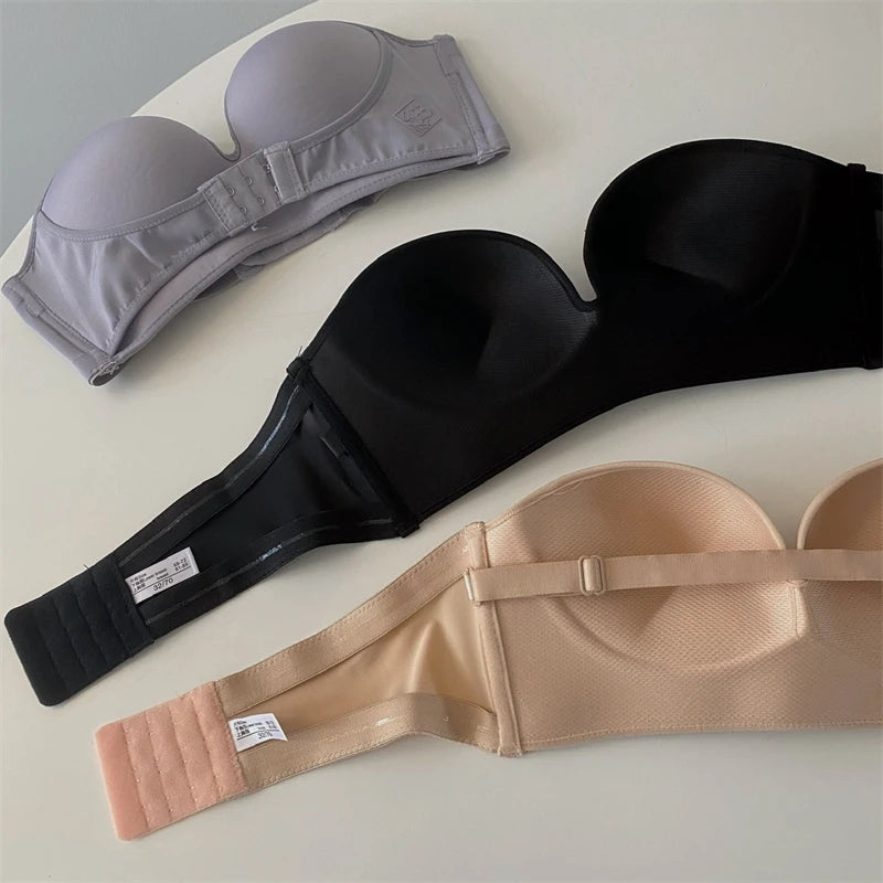 Front Closure Strapless Push-Up Bra for Women – Sexy, Invisible Wireless Bralette