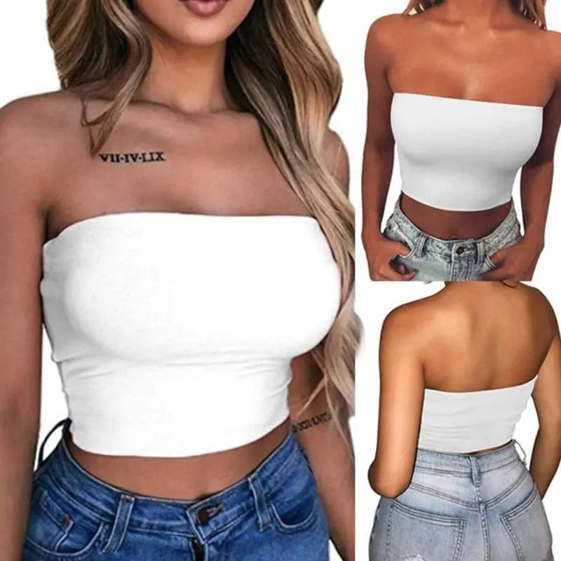 Women’s Sexy Strapless Off-Shoulder Crop Tube Topa