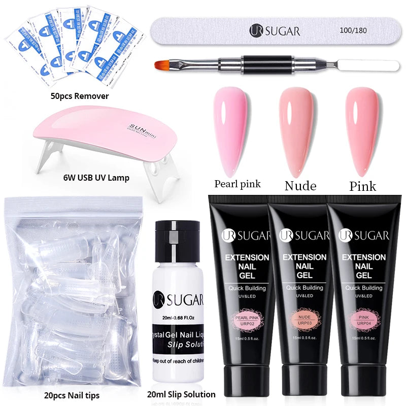 15ml Nail Extension Gel Set with 6W LED Lamp Full Manicure Kit for Quick Extensions