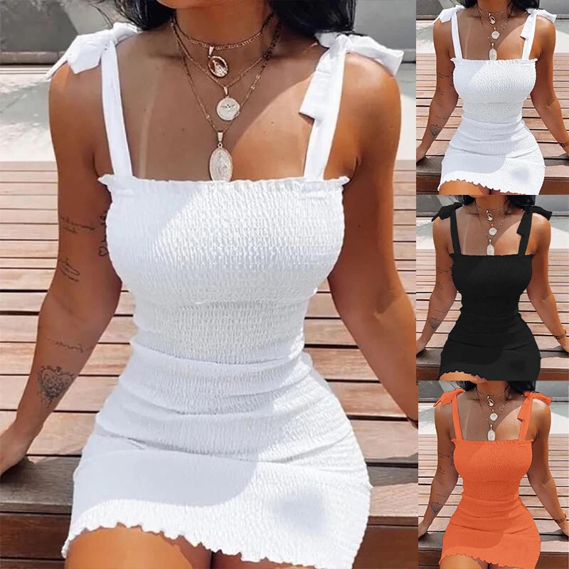 Trendy Solid Strap Short White Off-Shoulder Dress