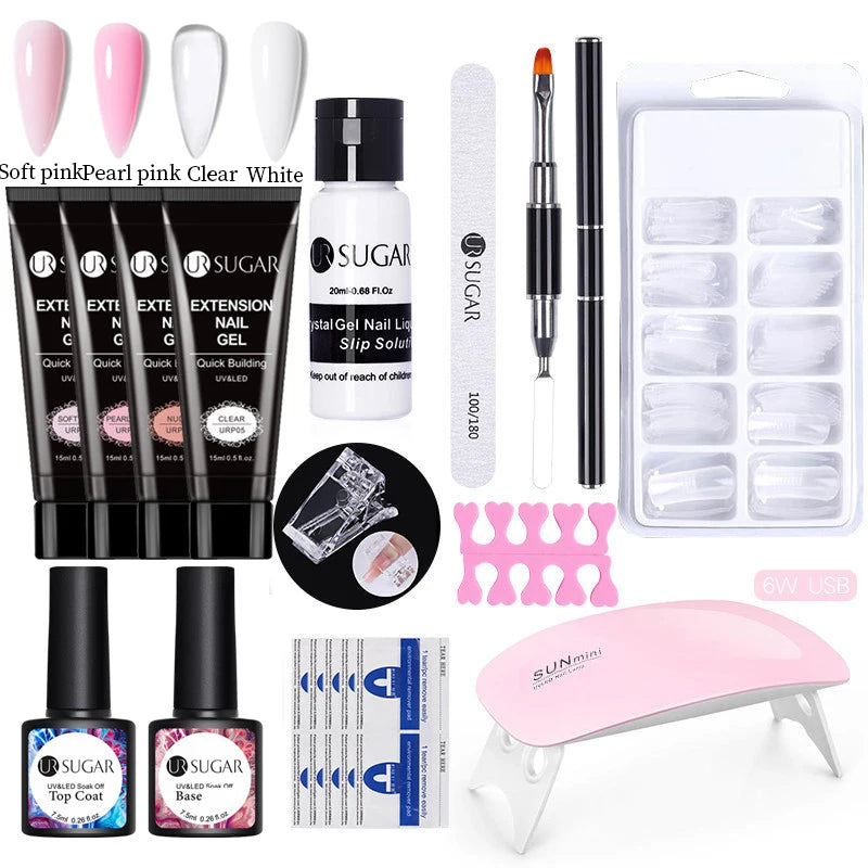 15ml Nail Extension Gel Set with 6W LED Lamp Full Manicure Kit for Quick Extensions