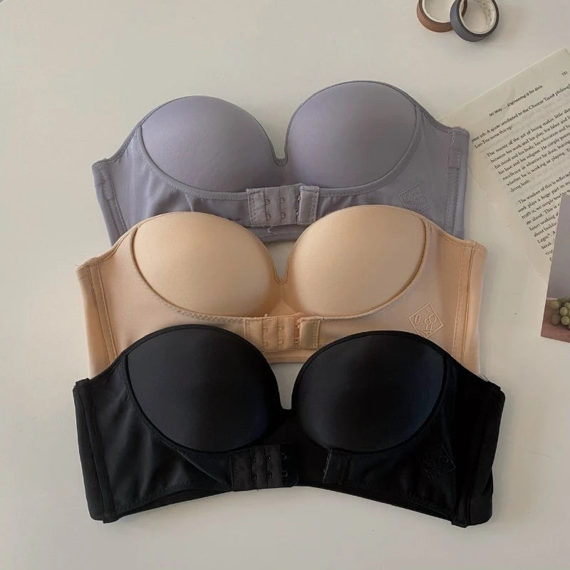Front Closure Strapless Push-Up Bra for Women – Sexy, Invisible Wireless Bralette