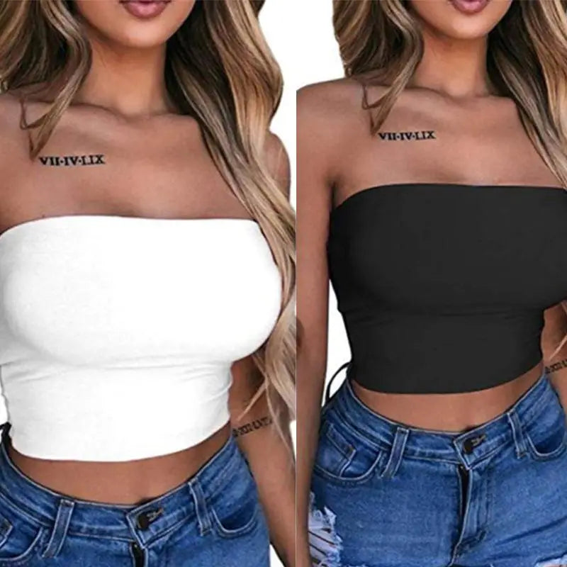 Women’s Sexy Strapless Off-Shoulder Crop Tube Topa