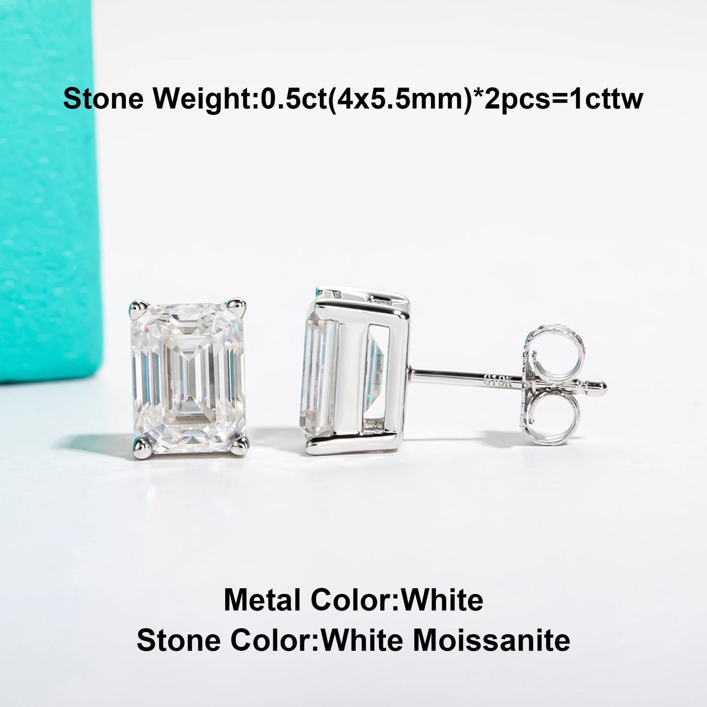 AnuJewel 10k Gold Emerald Moissanite Stud Earrings