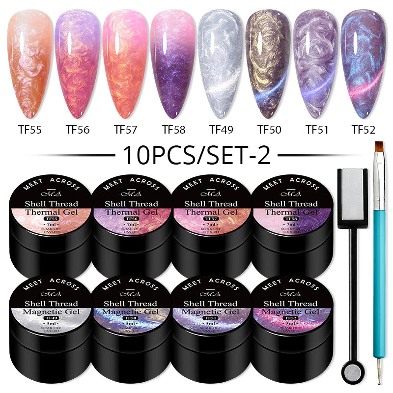 10Pcs Glitter Dried Flower Gel Nail Polish Set – UV LED Nail Art Gel, Base & Top Coat, Semi-Permanent Manicure Kit