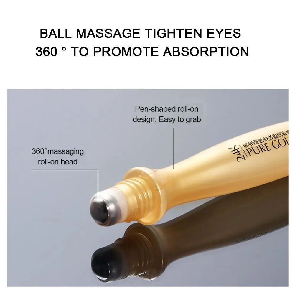 Japanese 24K Gold Eye Roller Cream Hydrating Serum for Dark Circles & Eye Bags Removal 15ml