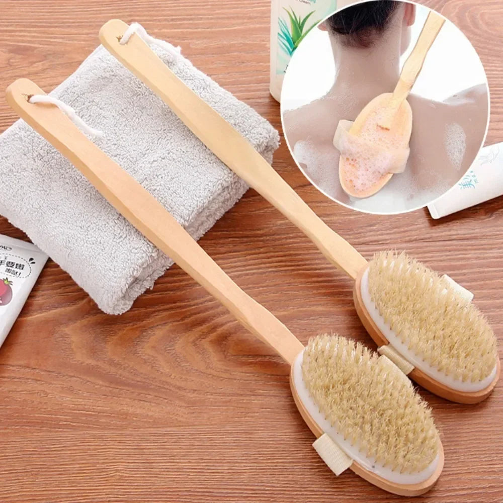 1pc Wooden Detachable Long Handle Shower Body Brush – Exfoliating Back Massager for Bathing & Skin Care