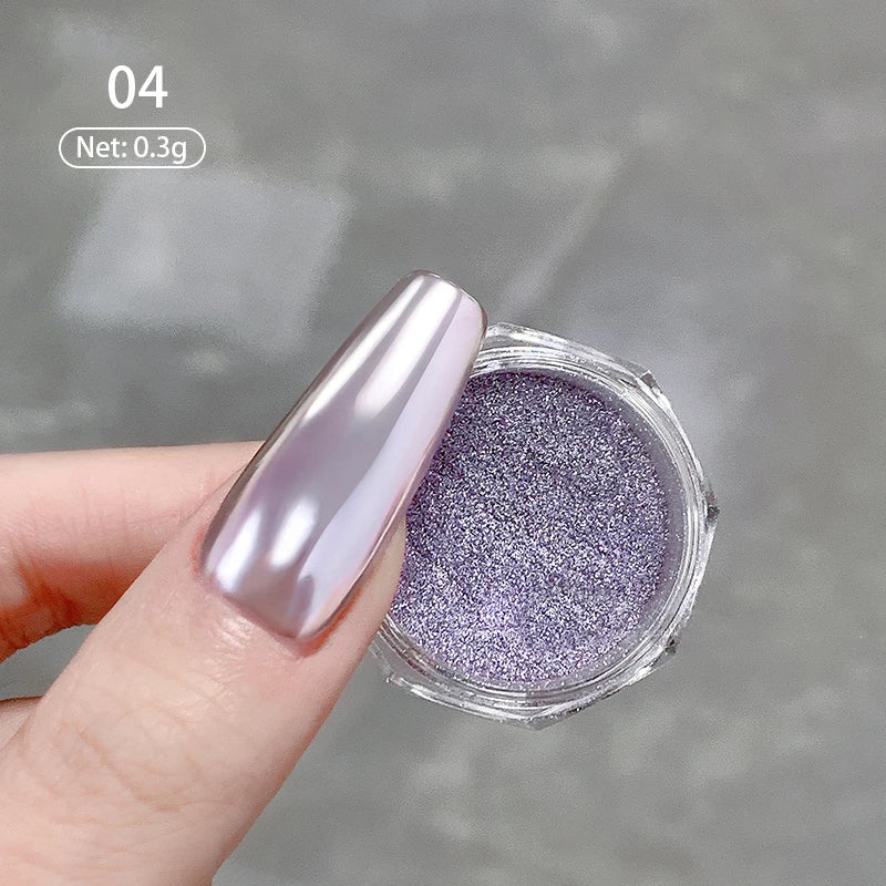 NICOLE DIARY Moonlight Mirror Nail Powder - Aurora Silver Chrome Pigment for UV Gel