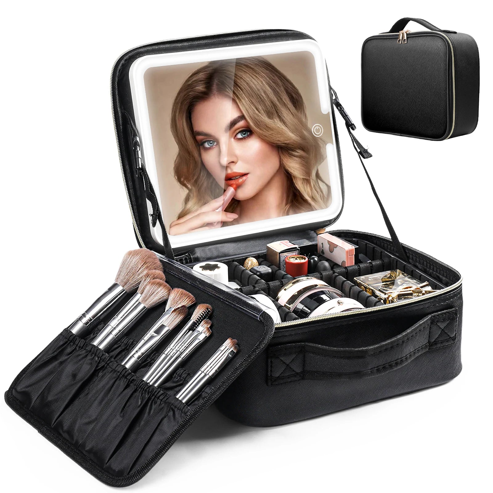 Travel Makeup Bag With LED Lighted Mirror